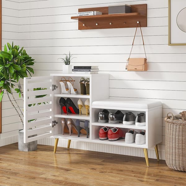 VECELO Shoe Storage Cabinet with Adjustable Shelf Entryway Bench
