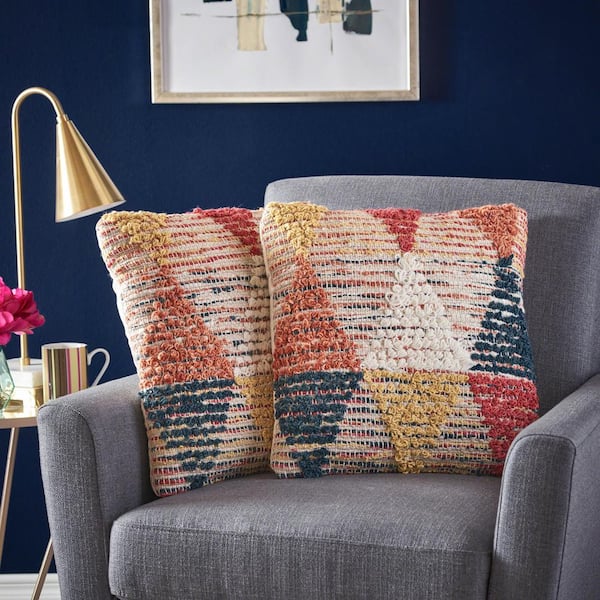 Noble House Cierra Multicolor Geometric Cotton 17 in. x 17 in. Throw Pillow (Set of 2)