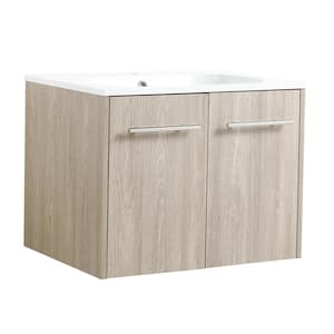 23.8 in. W x 18.1 in. D x 18.3 in. H Single Sink Wall Mounted Bath Vanity in White Oak with White Sink Top