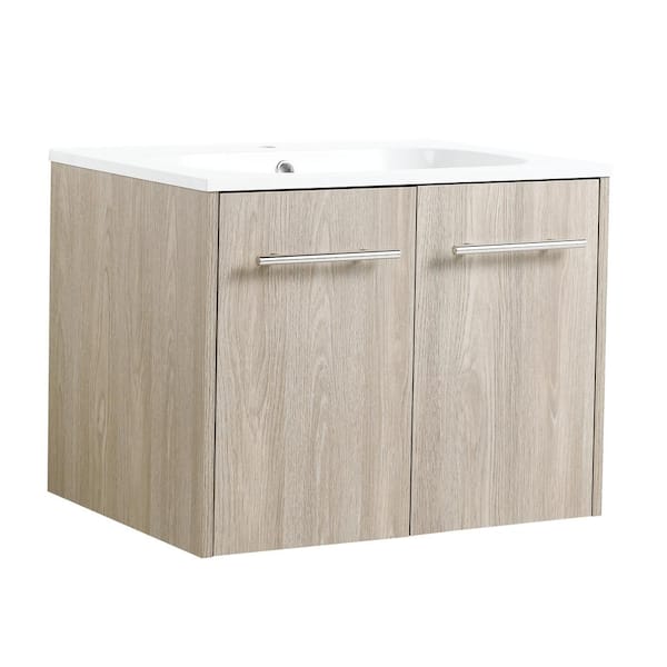 Unbranded 29.7 in. W x 18.1 in. D x 18.3 in. H Single Sink Wall Mounted Bath Vanity in White Oak with White Acrylic Sink Top