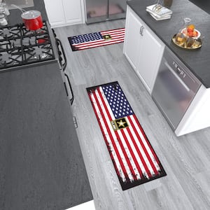 Red/White 2 ft. x 5 ft. For Man Cave Bedroom Kitchen US ARMY USA Flag Washable Non-Slip Runner Rug