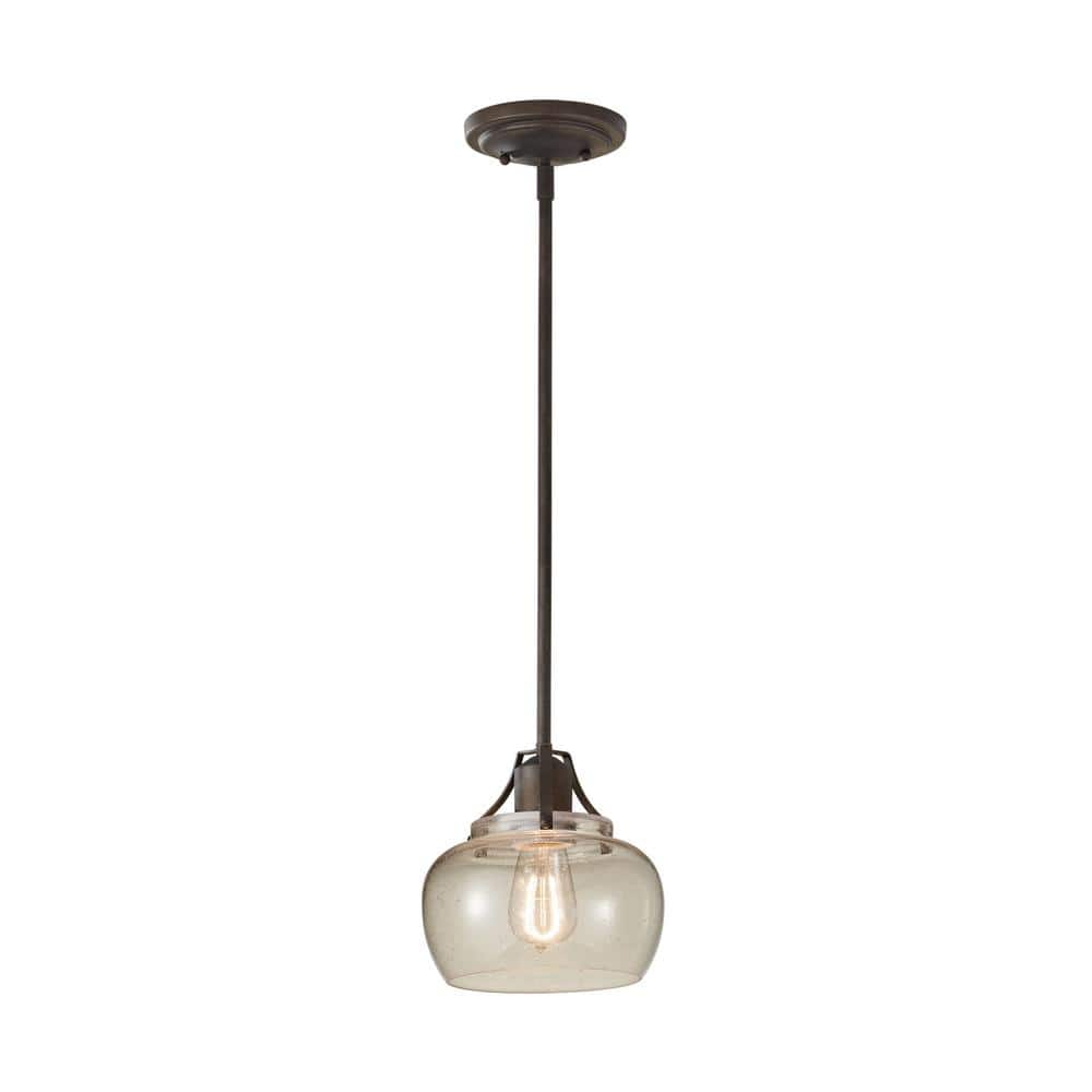 Rustic Iron Mini Pendant with Clear Seeded Glass Shade