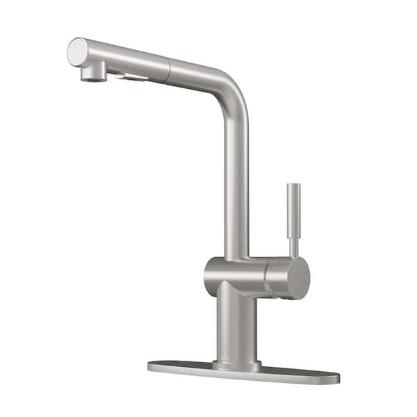 CASAINC Single Handle Pull Out Sprayer Kitchen Faucet Deckplate Included in Brushed Nickel