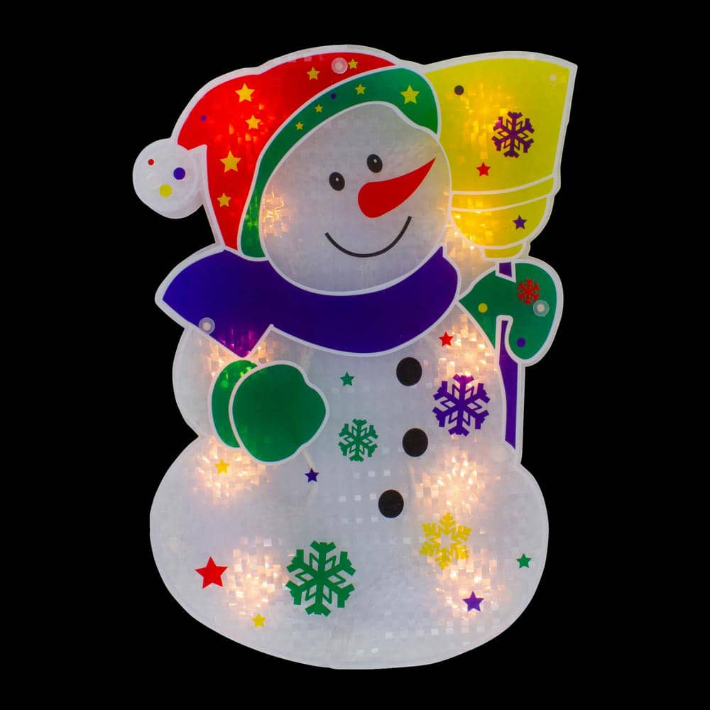 12.5" Multicolor Lighted Snowman Christmas Window Silhouette Decor