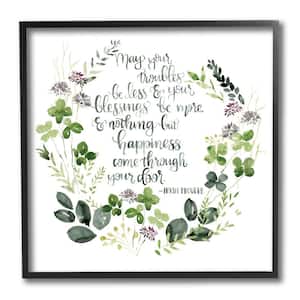 "Troubles Be Less Irish Proverbs Wildflower Wreath"by Jennifer Paxton Parker Framed Country Wall Art Print 12 in x 12 in