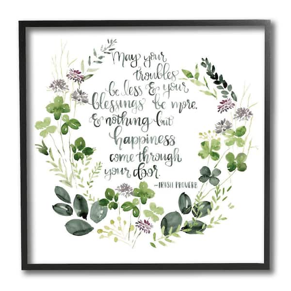 Stupell Industries "Troubles Be Less Irish Proverbs Wildflower Wreath"by Jennifer Paxton Parker Framed Country Wall Art Print 12 in x 12 in