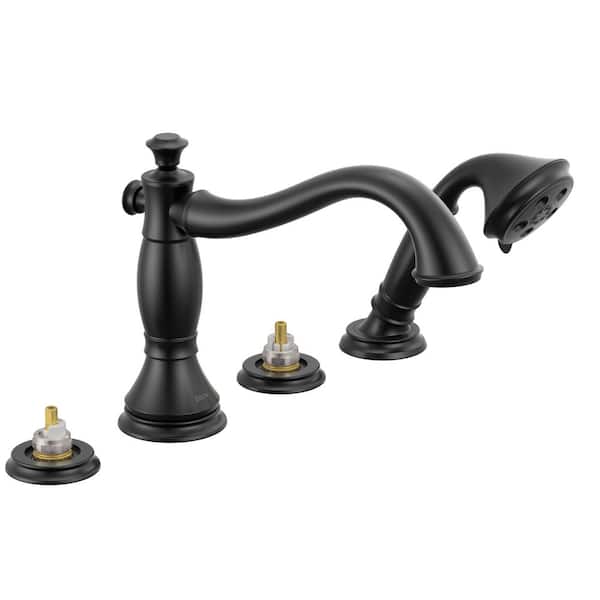 Cassidy 2-Handle Deck Mount Roman Tub Faucet Trim Kit in Matte Black with Hand Shower (Valve and Handles Not Included)