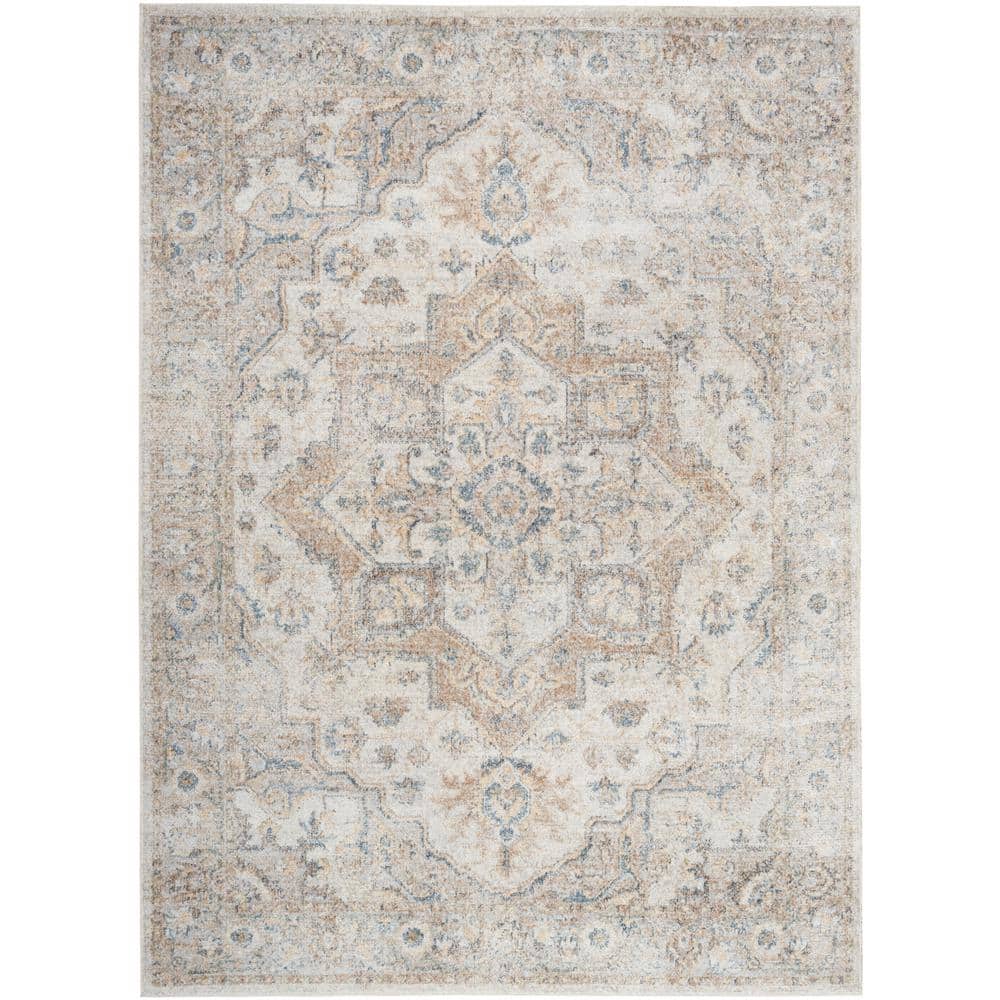 Silver Grey Medallion Low Pile Washable Area Rug