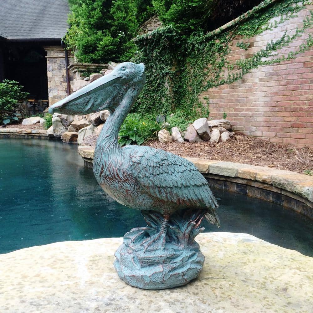 20" Bronze Patina Pelican Nautical Garden Statue