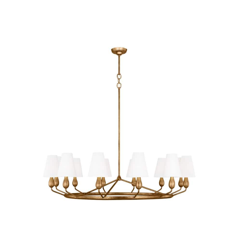 Antique Gild 12-Light Wagon Wheel Chandelier with White Shades