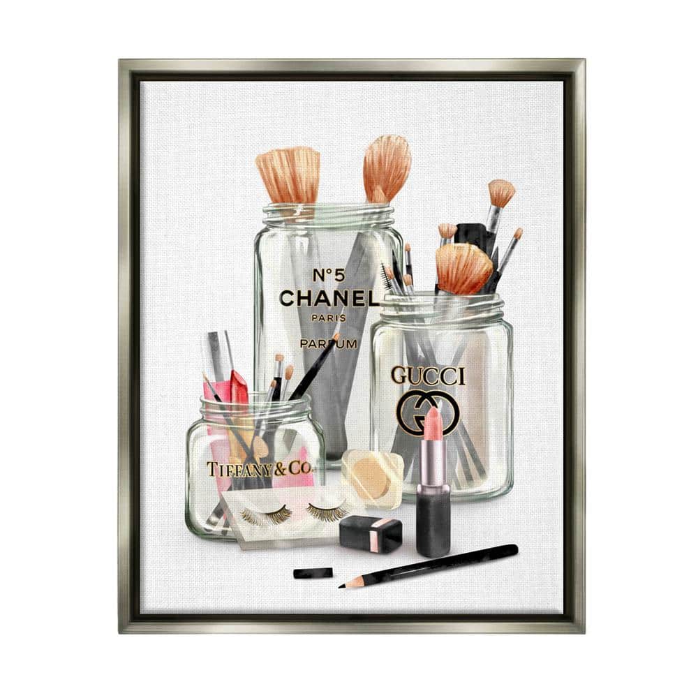 The Stupell Home Decor Collection Fashion Brand Makeup In Mason Jars Glam  Design by Ziwei Li Floater Frame Nature Wall Art Print 21 in. x 17 in.  aa-379_ffl_16x20 - The Home Depot