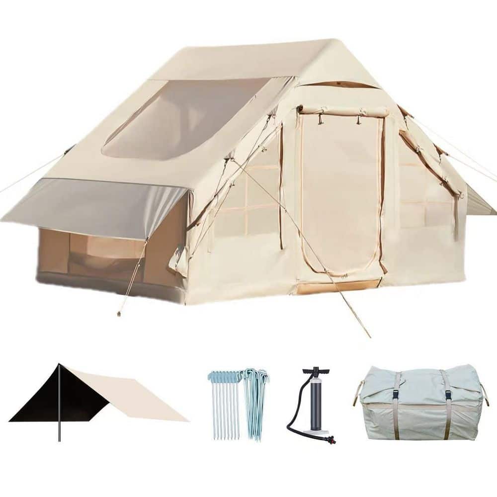 DSNAPE All-Weather 10 ft. x 7 ft. Beige Inflatable Camping Tent