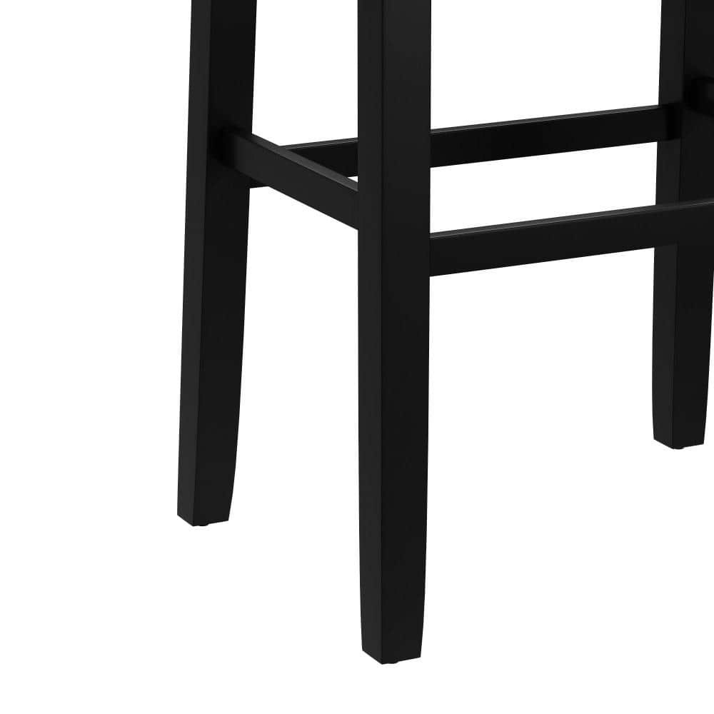 Black Wood Backless Saddle-Style Bar Stool