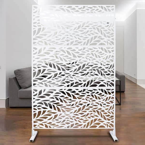 76 in. x 48 in. Freestanding Decorative Privacy Screen White Metal for Outside Lawn Garden