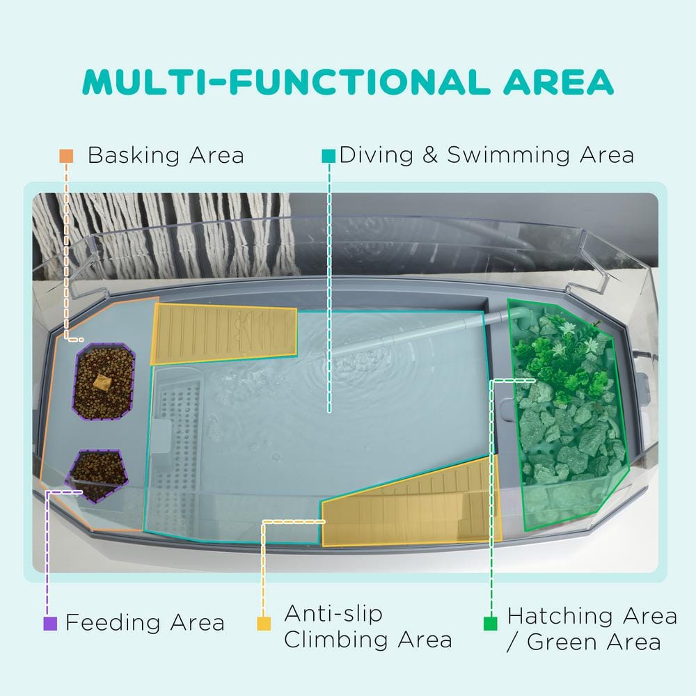 Clear and White Turtle Tank Kit with Filtration and Basking Platform