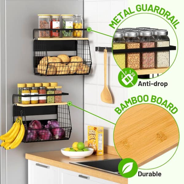 Numhew 2-Shelf Black Magnetic Storage Shelf, Easy No-Drill