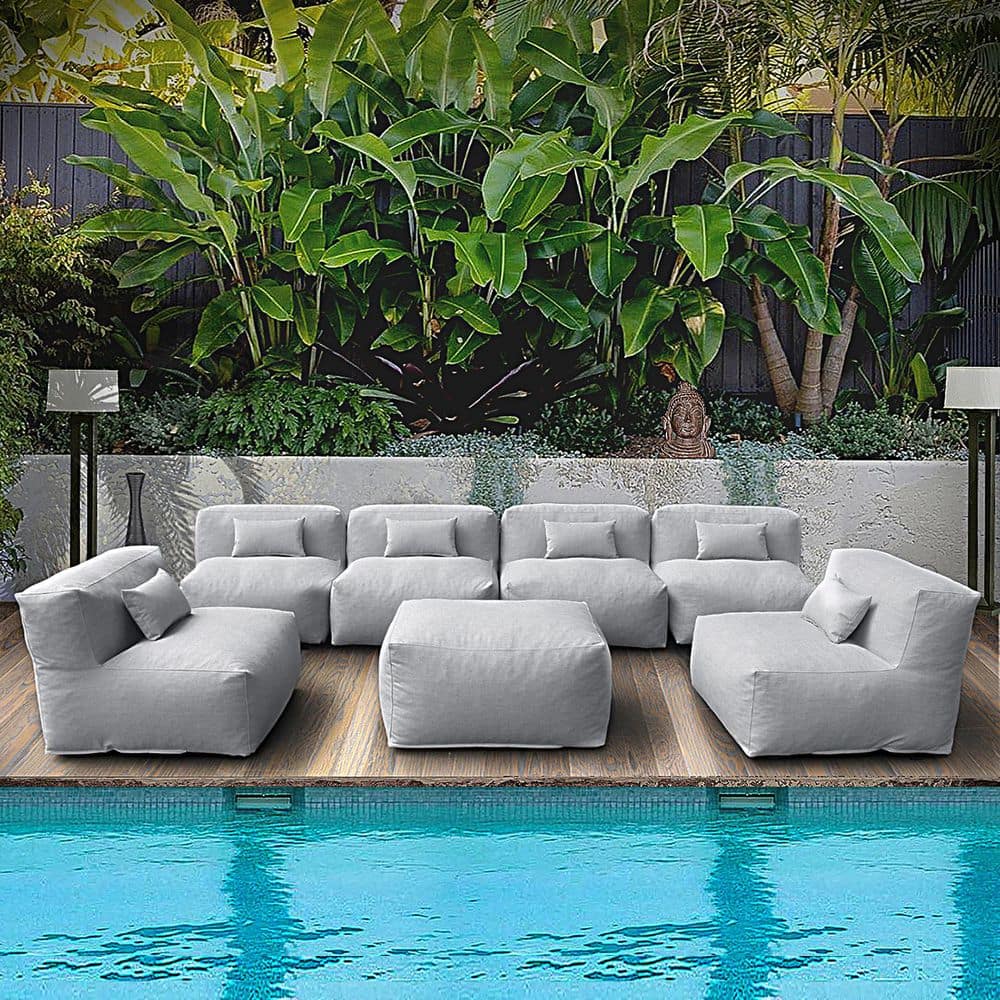 ANNY-H 7-Pcs Modular Outdoor Sectional Sofa Set, Patio Furniture Set with Ottoman, Dark Grey