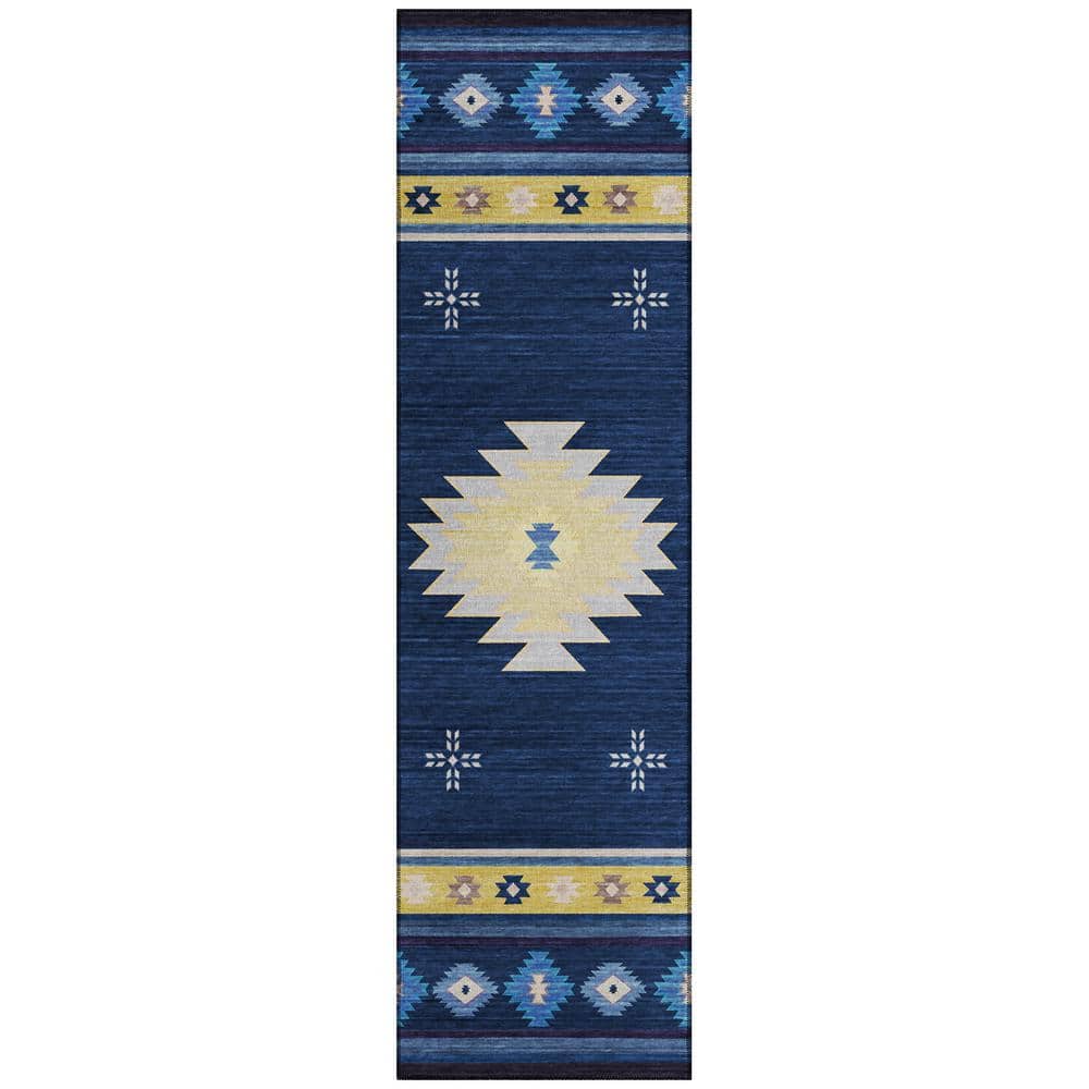 Sonora Blue 2 ft. 3 in. x 7 ft. 6 in. Geometric Indoor/Outdoor Area Rug