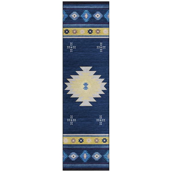 Addison Rugs Sonora Blue 2 ft. 3 in. x 7 ft. 6 in. Geometric Indoor/Outdoor Area Rug