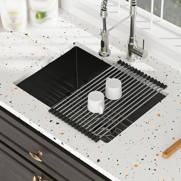 24 in. Undermount Single Bowl 16-Gauge Gunmetal Black Stainless Steel Kitchen Sink with Bottom Grids