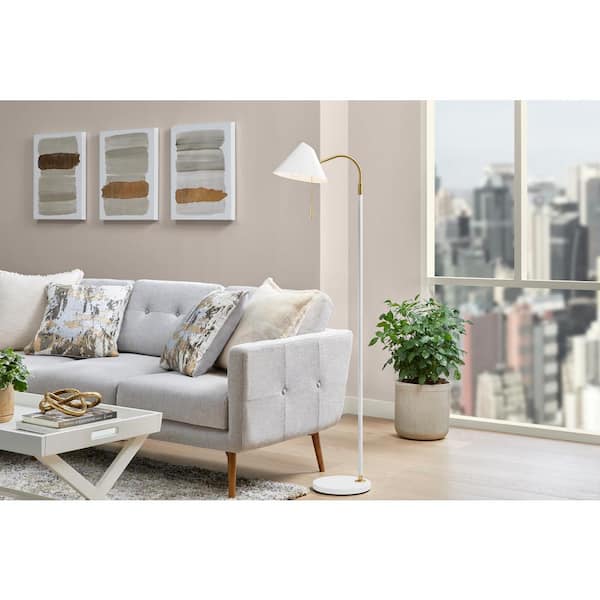 Hampton Bay Tramble 59 in. White Arc Metal Shade Floor Lamp with Pull Chain Switch