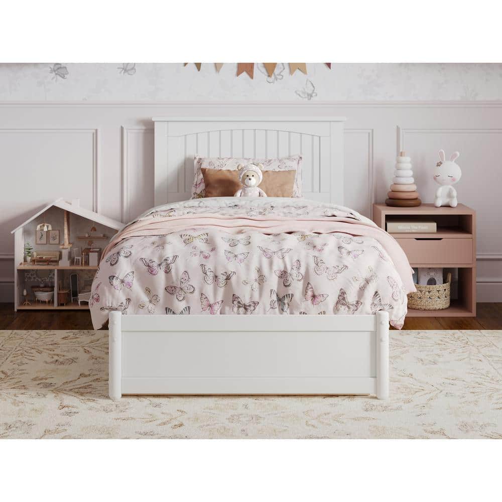 Malta Twin White Wood Platform Bed with Trundle and Slats