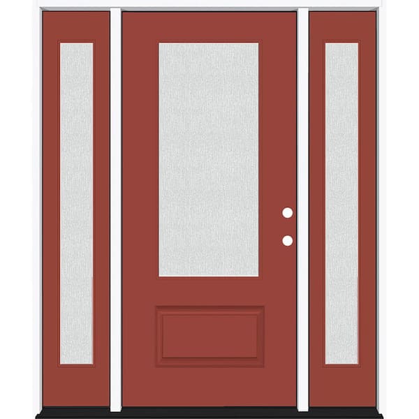 Legacy 64 in. x 80 in. 3/4 Lite Rain Glass LHIS Morocco Red Finish Fiberglass Prehung Front Door dB 12 in. SL