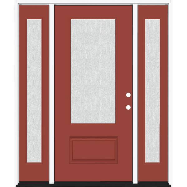 Steves & Sons Legacy 68 in. W. x 80 in. 3/4-Lite Rain Glass LHIS Primed Morocco Red Finish Fiberglass Prehung Front Door Db. 14 in. SL