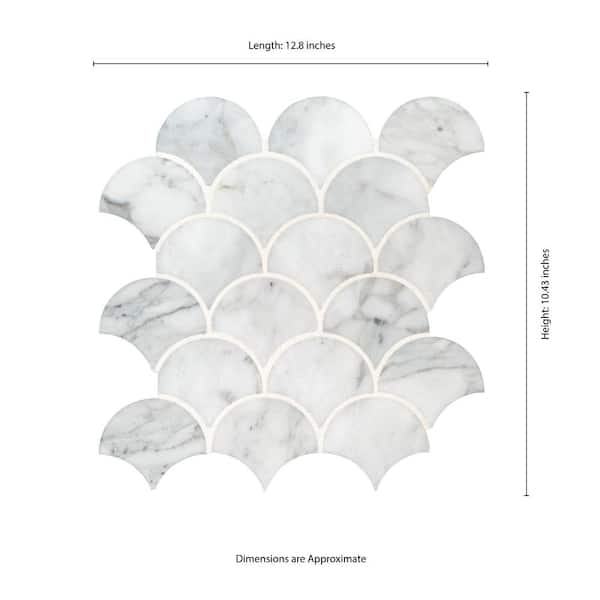 MSI Calacatta Blanco Scallop 12.8 in. x 10.43 in. x 10mm Polished Marble Mesh-Mounted Mosaic Tile (9.3 sq. ft. / case)