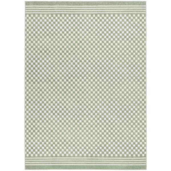 Nourison Casual Green 7 ft. x 9 ft. Checker Contemporary Area Rug