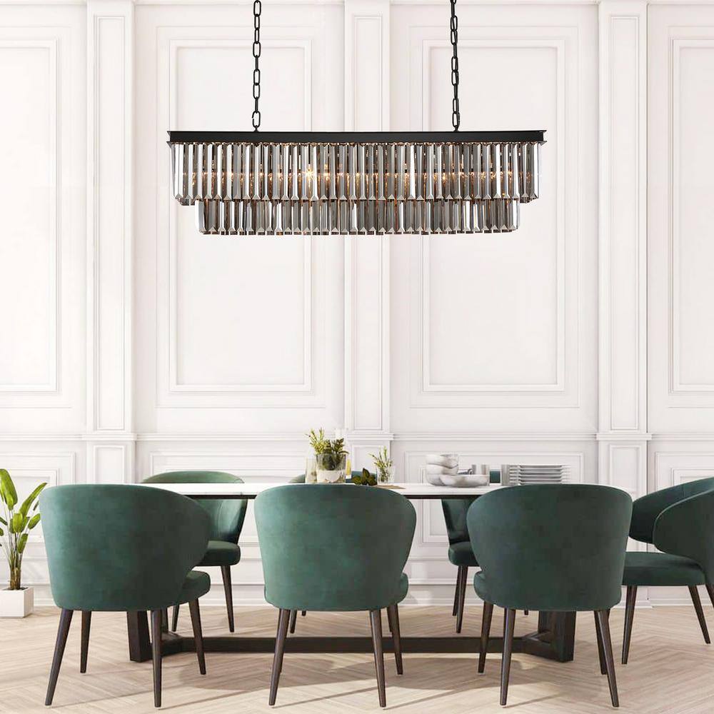 40-Inch Black and Smoky Crystal 2-Tier Chandelier