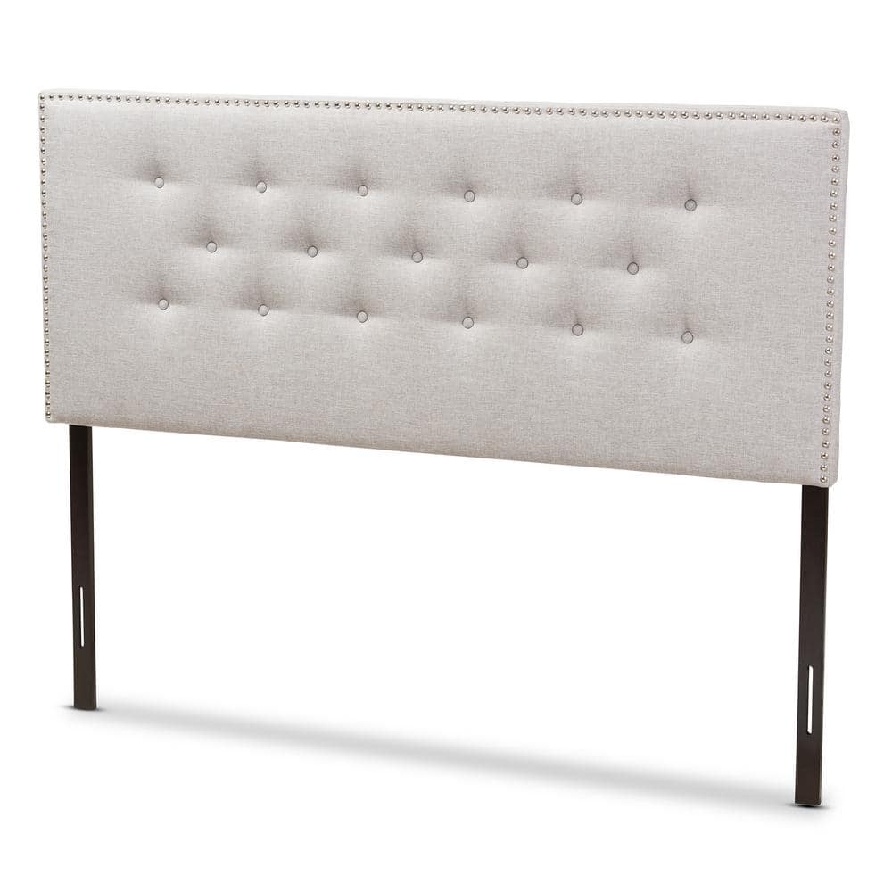 King Size Greyish Beige Tufted Leather Upholstered Headboard