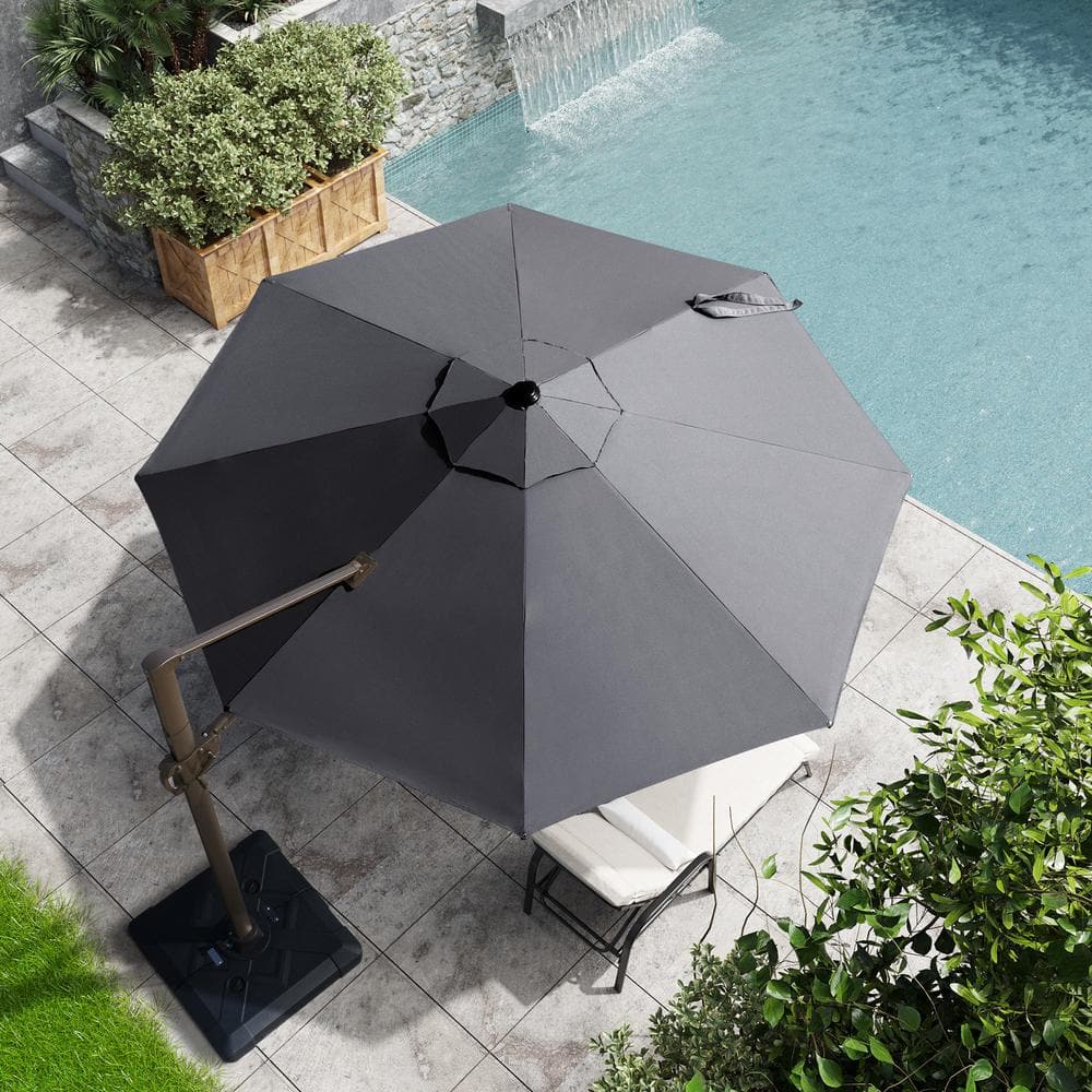 10 ft. x 10 ft. Patio Cantilever Umbrella, Heavy-Duty Frame Single Round Outdoor Offset Umbrella in Dark Gray -  Crestlive Products, CL-PU047DGY