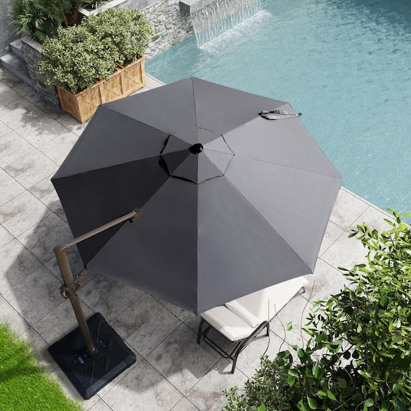 Crestlive Products 10 ft. x 10 ft. Patio Cantilever Umbrella, Heavy-Duty Frame Single Round Outdoor Offset Umbrella in Dark Gray