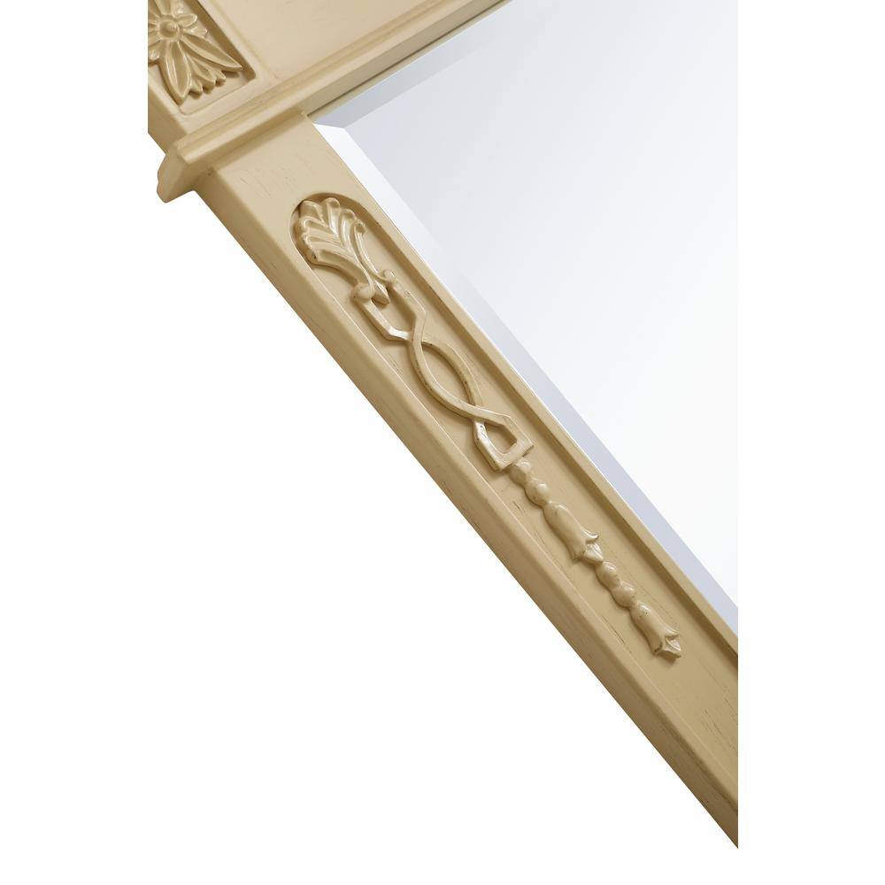 Elegant Light Antique Beige Wood Framed Rectangular Mirror