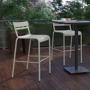 30.25 in. Silver Metal Outdoor Bar Stool 2-Pack
