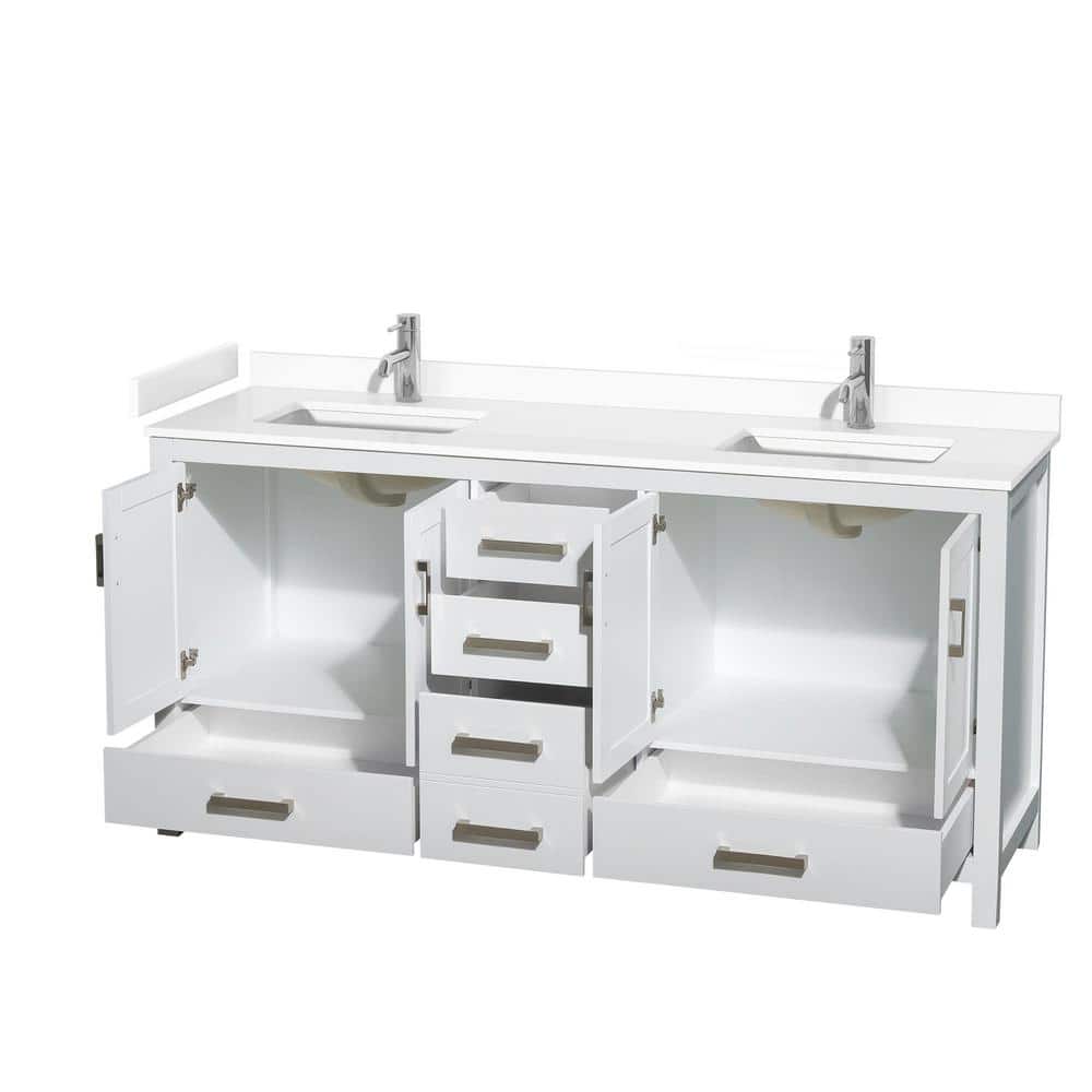 Sheffield 72" White Freestanding Double Bathroom Vanity with Marble Top