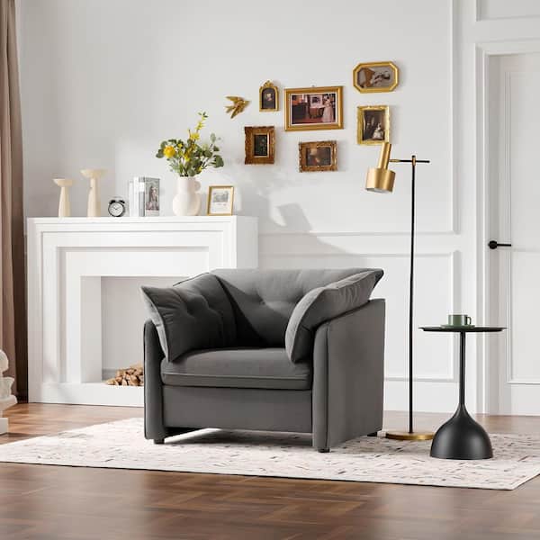 Harper & Bright Designs Button-Tufted Gray Chenille Arm Chair, Accent Chair