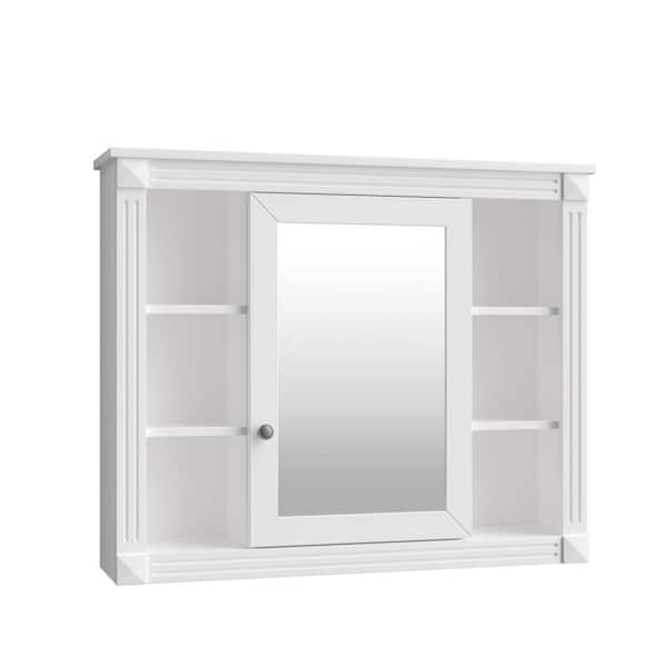 35 in. W x 28 in. H Wall Mounted White Storage Cabinet Modern Bath Cabinet MDF Rectangular Medicine Cabinet with Mirror