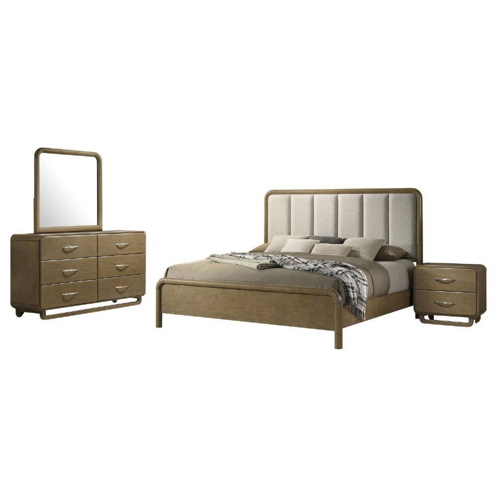 Deon 4-Piece Nutmeg Brown, Nickel and Beige Wood Queen Bedroom Set price history on PriceWatchPro