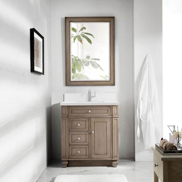 James Martin Vanities Bristol 30.0 in. W x 23.5 in. D x 34.0 in. H Bathroom Vanity in Whitewashed Walnut with White Zeus Silestone Quartz Top