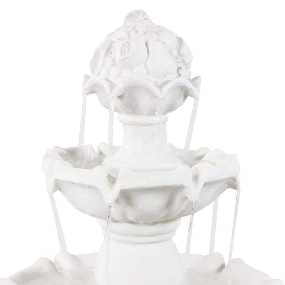 Sunnydaze White Fiberglass 52" 4-Tier Fruit Top Outdoor Water Fountain