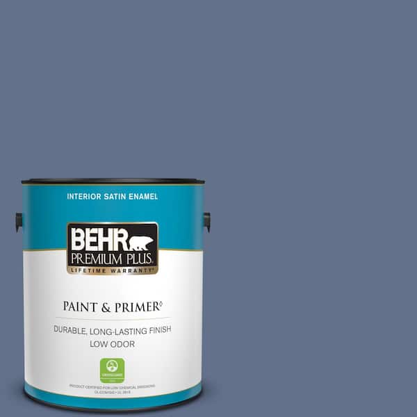 BEHR PREMIUM PLUS 1 gal. #600F-6 Atlantic Blue Satin Enamel Low Odor Interior Paint & Primer