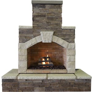 78 in. Stone Veneer and Tile Propane Gas Outdoor Fireplace