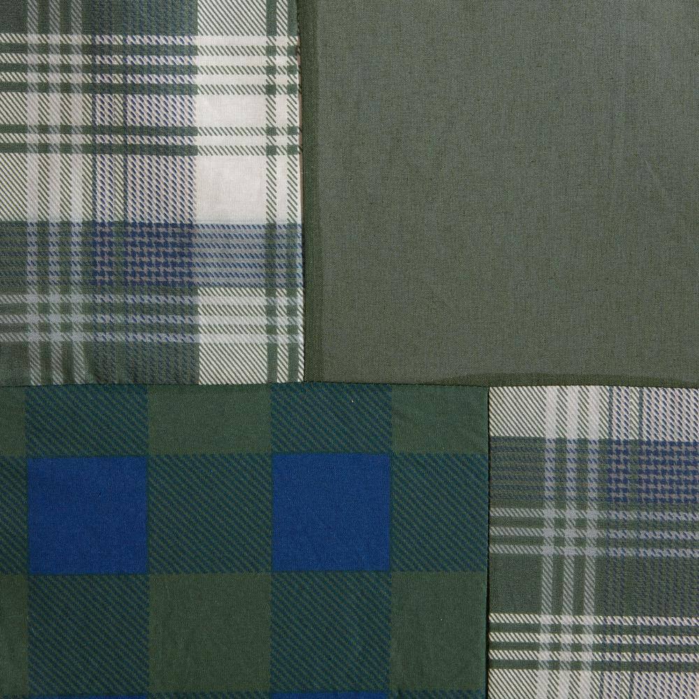 Mill Creek Green and Navy Cotton Patchwork Shower Curtain