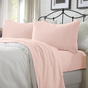 4-Piece Blush Pink Cotton Jersey King Knit Deep Pocket Sheet Set