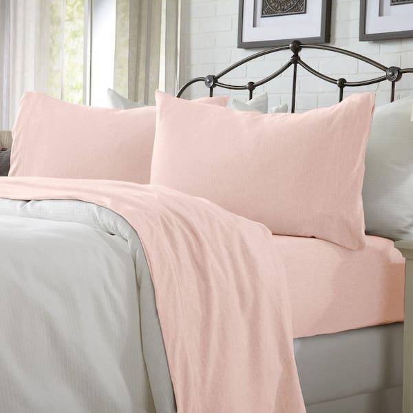 FRESHFOLDS 4-Piece Blush Pink Cotton Jersey Full Knit Deep Pocket Sheet Set