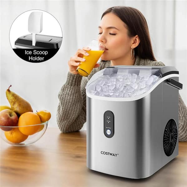 8.7 in. 34 lb. Nugget Countertop Portable Ice Maker in Silver