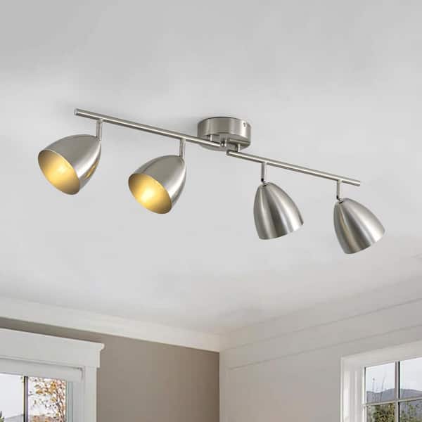 Horizon 3ft 4-Light Nickel Adjust Foldable Track Lighting Kit Semi-Flush Mount with Metal Bell Shades
