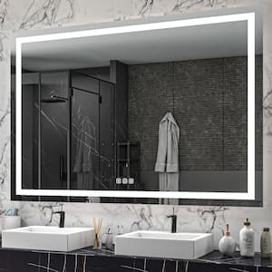 72 in. W x 48 in. H Rectangular Frameless LED Light Anti-Fog Wall Bathroom Vanity Mirror with Front Light